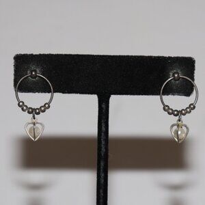 🤍✨ Vintage Hoop Earrings with Dangling Heart & Pearls · 1" Tall · Pierced